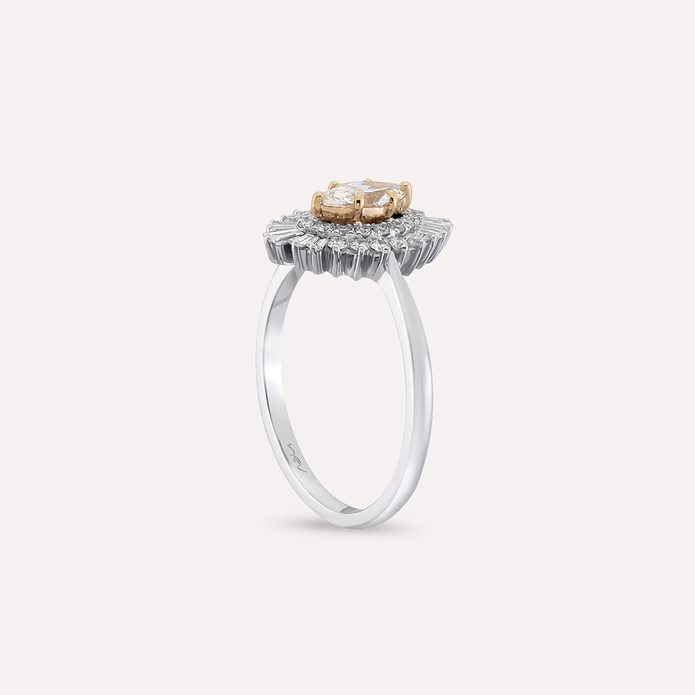 Flavia 0.69 CT Markiz ve Trapez Kesim Pırlanta Taşlı Beyaz Altın Yüzük - 5