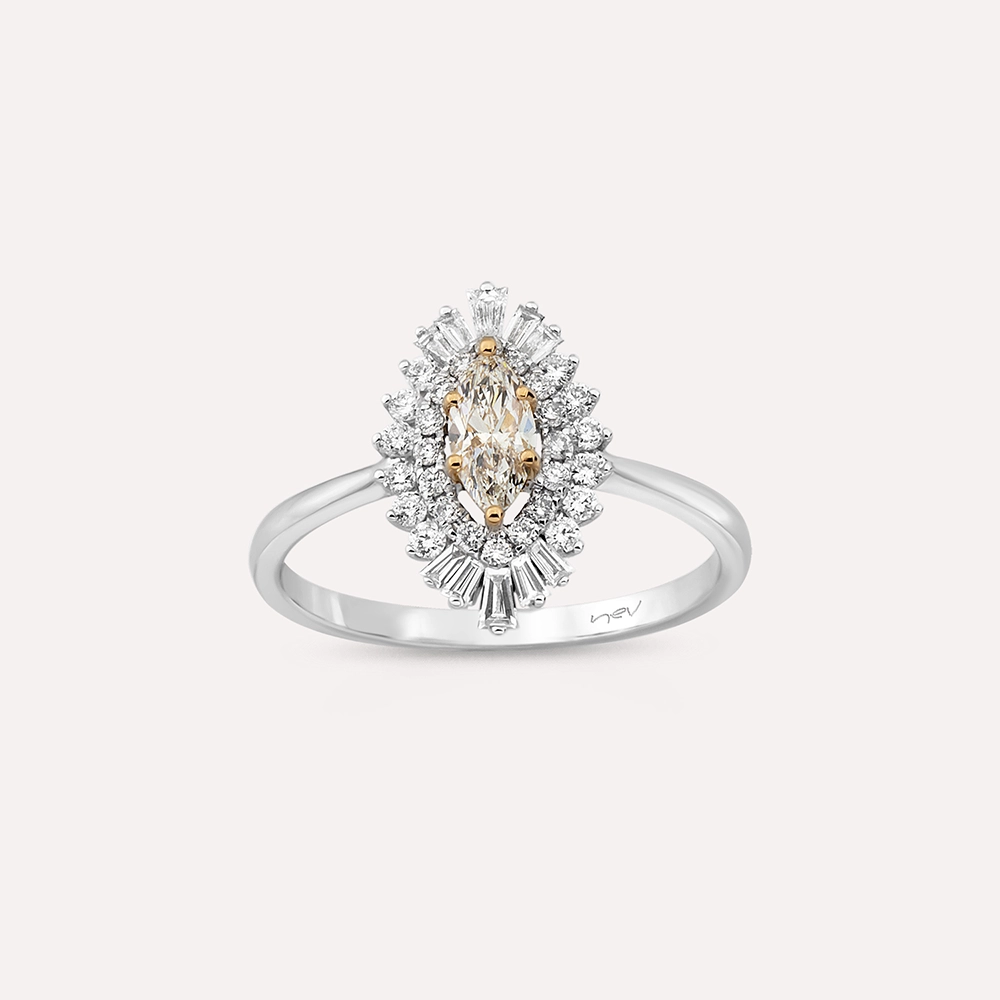Flavia 0.69 CT Marquise and Trapeze Cut Diamond White Gold Ring - 3