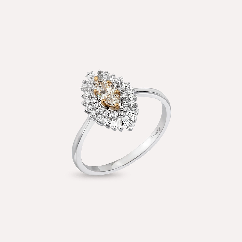 Flavia 0.69 CT Marquise and Trapeze Cut Diamond White Gold Ring - 1
