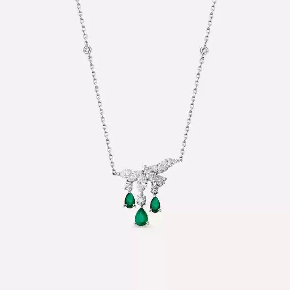Gardenia 2.11 CT Emerald and Diamond White Gold Necklace - 1