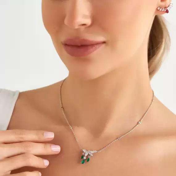 Gardenia 2.11 CT Emerald and Diamond White Gold Necklace - 2