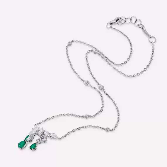 Gardenia 2.11 CT Emerald and Diamond White Gold Necklace - 3