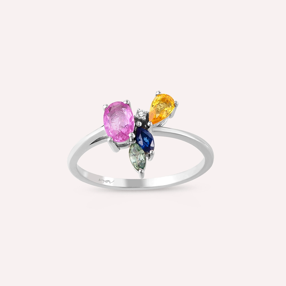 Gentilezza 1.04 CT Multicolor Sapphire White Gold Ring - 1