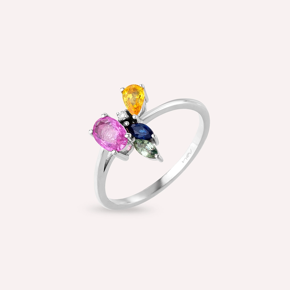 Gentilezza 1.04 CT Multicolor Sapphire White Gold Ring - 5