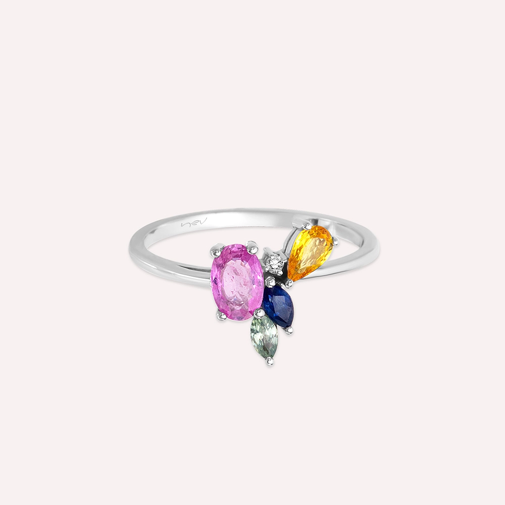 Gentilezza 1.04 CT Multicolor Sapphire White Gold Ring - 3