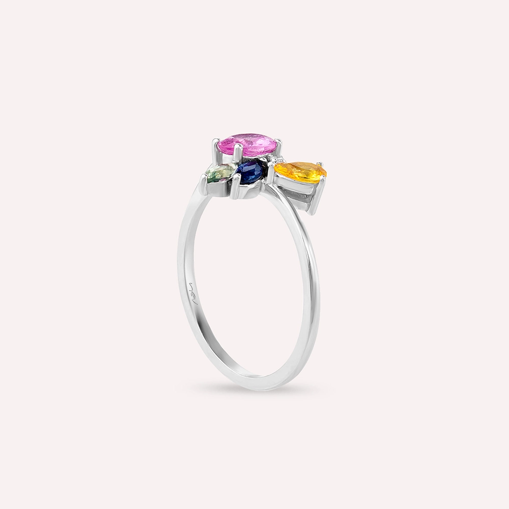 Gentilezza 1.04 CT Multicolor Sapphire White Gold Ring - 6