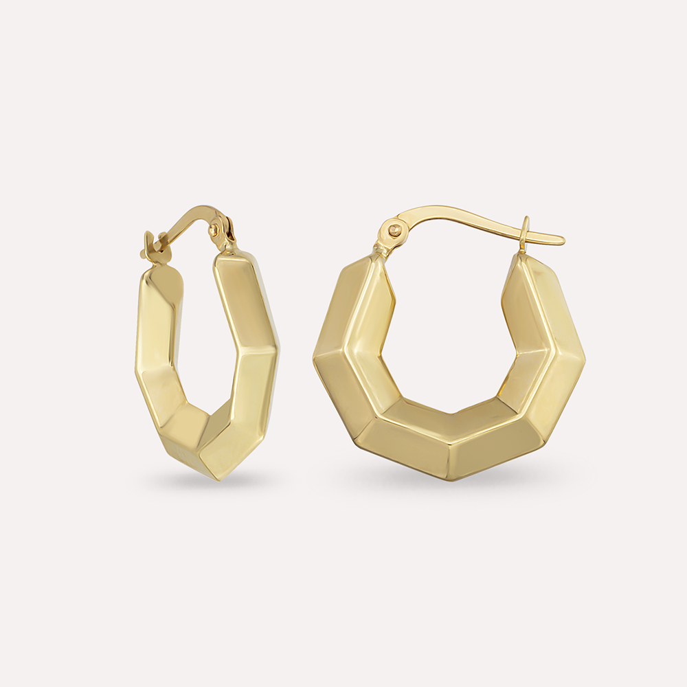 Geo Yellow Gold Hoop Earring - 2