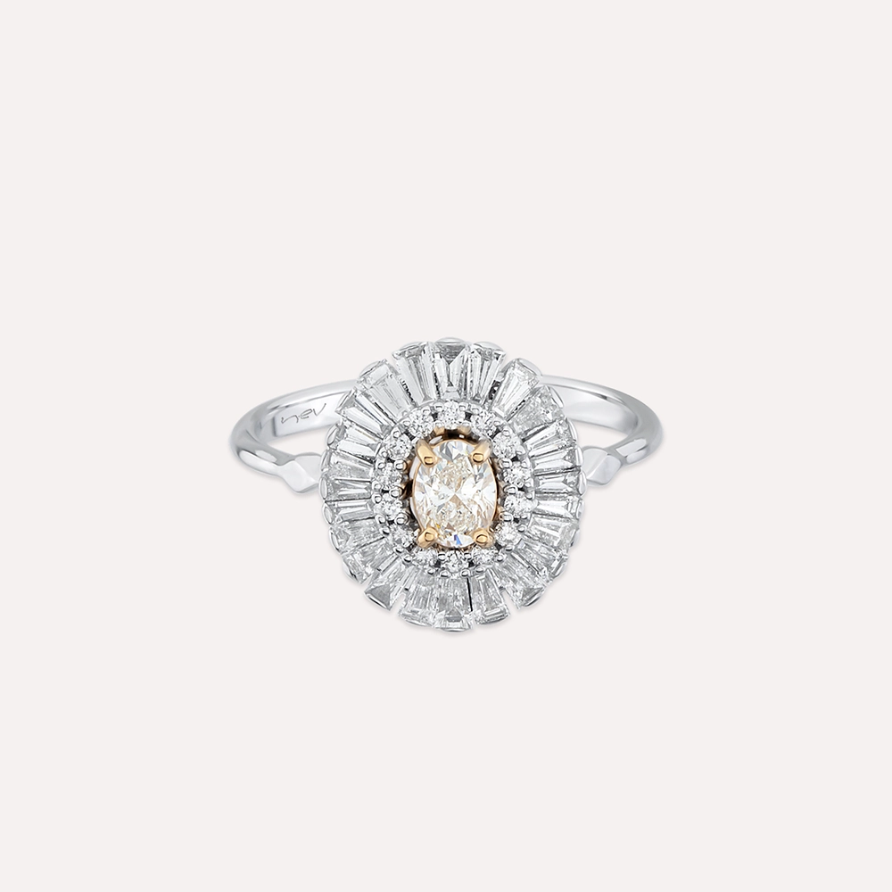 Giana 0.95 CT Oval and Trapeze Cut Diamond White Gold Ring - 4