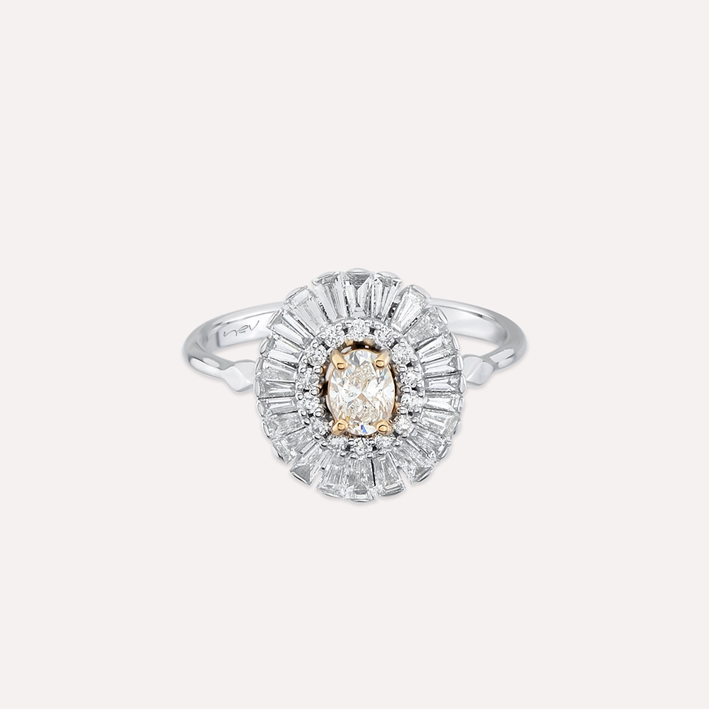 Giana 0.95 CT Oval ve Trapez Kesim Pırlanta Taşlı Beyaz Altın Yüzük - 6