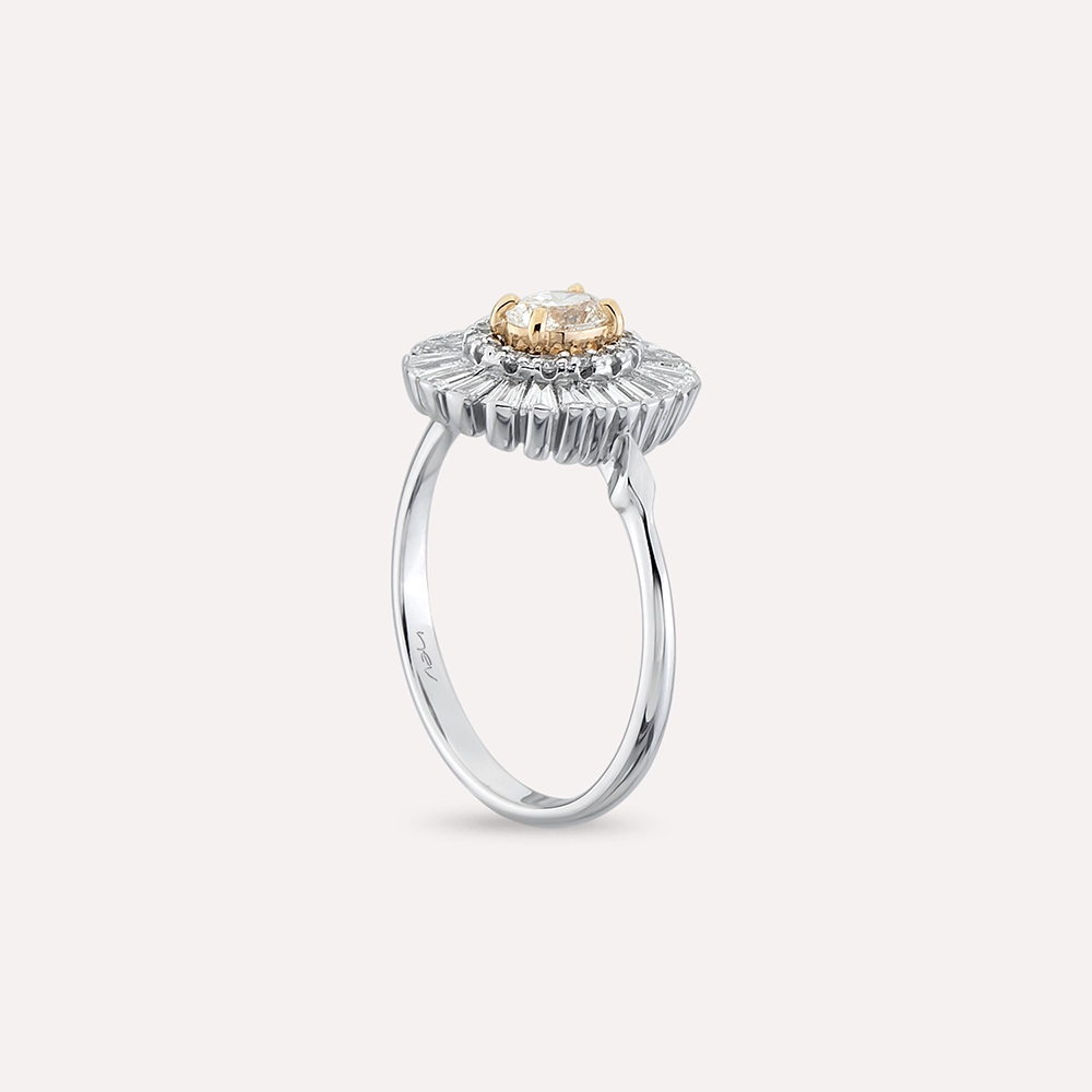 Giana 0.95 CT Oval ve Trapez Kesim Pırlanta Taşlı Beyaz Altın Yüzük - 7