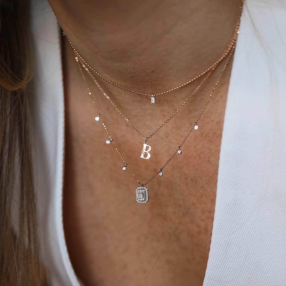 Gina 0.14 CT Baget Pırlanta TaşlıRose Altın Kolye - 3