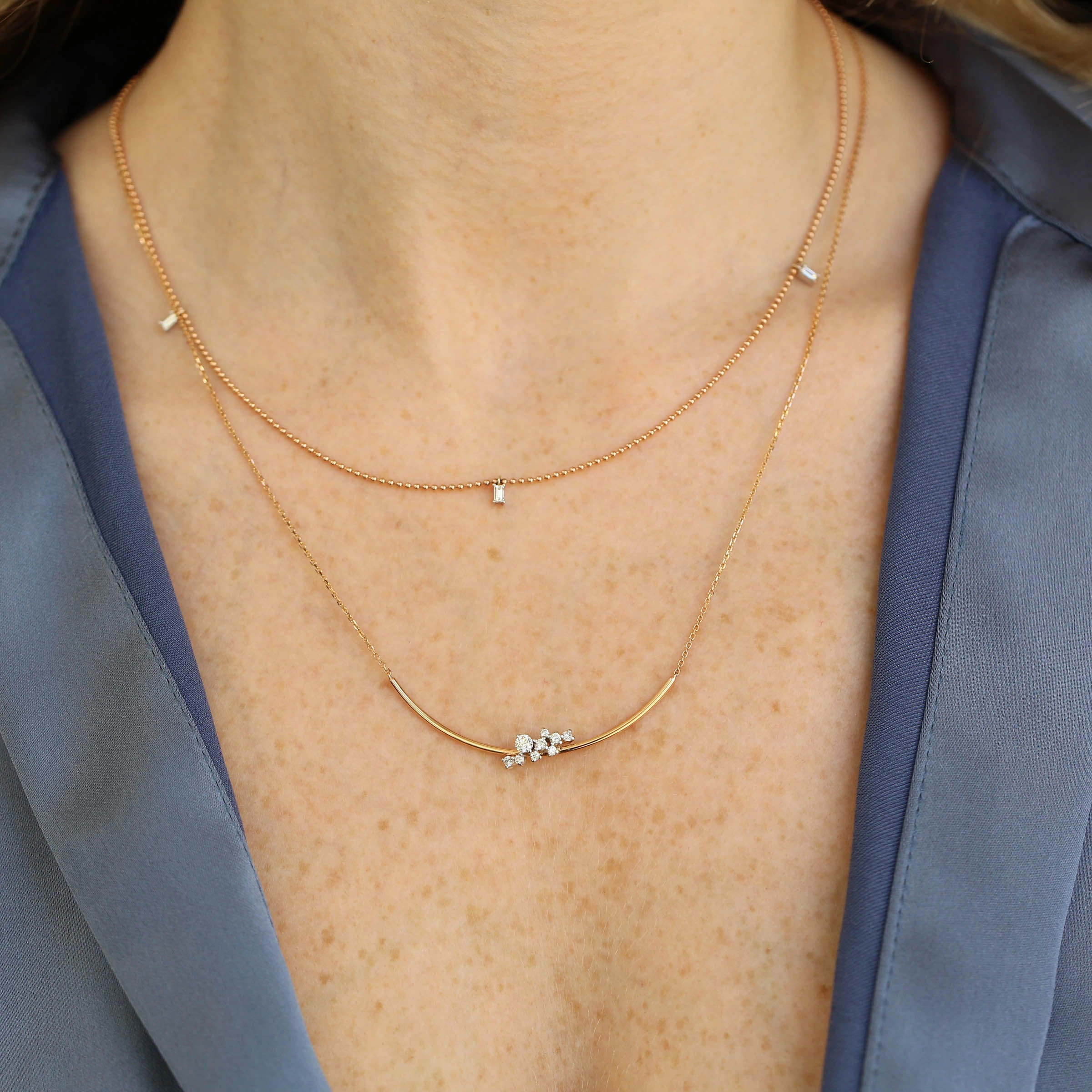 Gina 0.14 CT Baget Pırlanta TaşlıRose Altın Kolye - 2