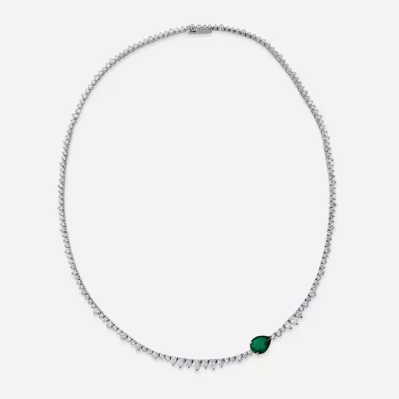 Glint 9.09 CT Emerald and Diamond White Gold Necklace - 1