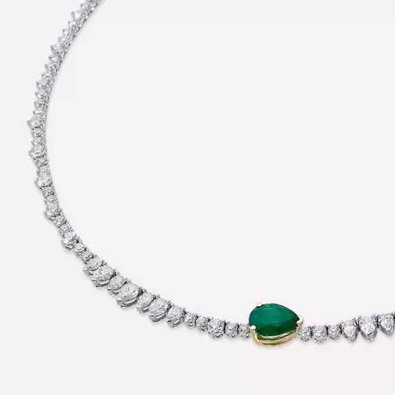 Glint 9.09 CT Emerald and Diamond White Gold Necklace - 3
