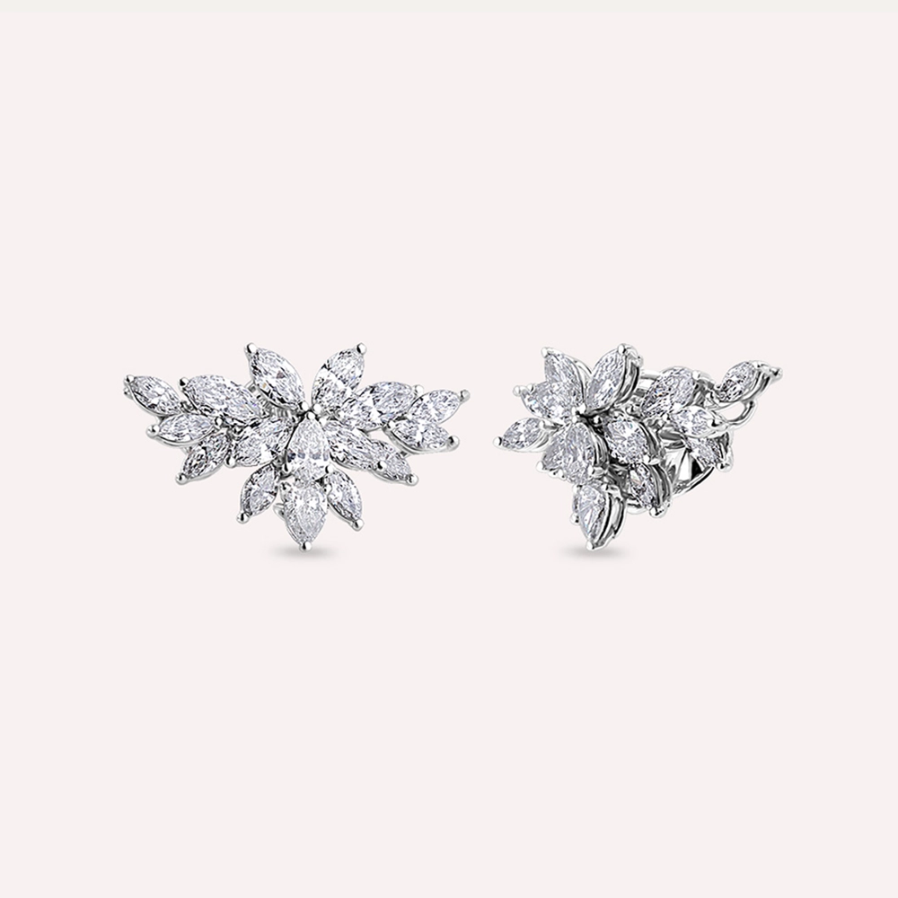 Glitz 3.82 CT Pear and Marquise Cut Diamond White Gold Earring - 1