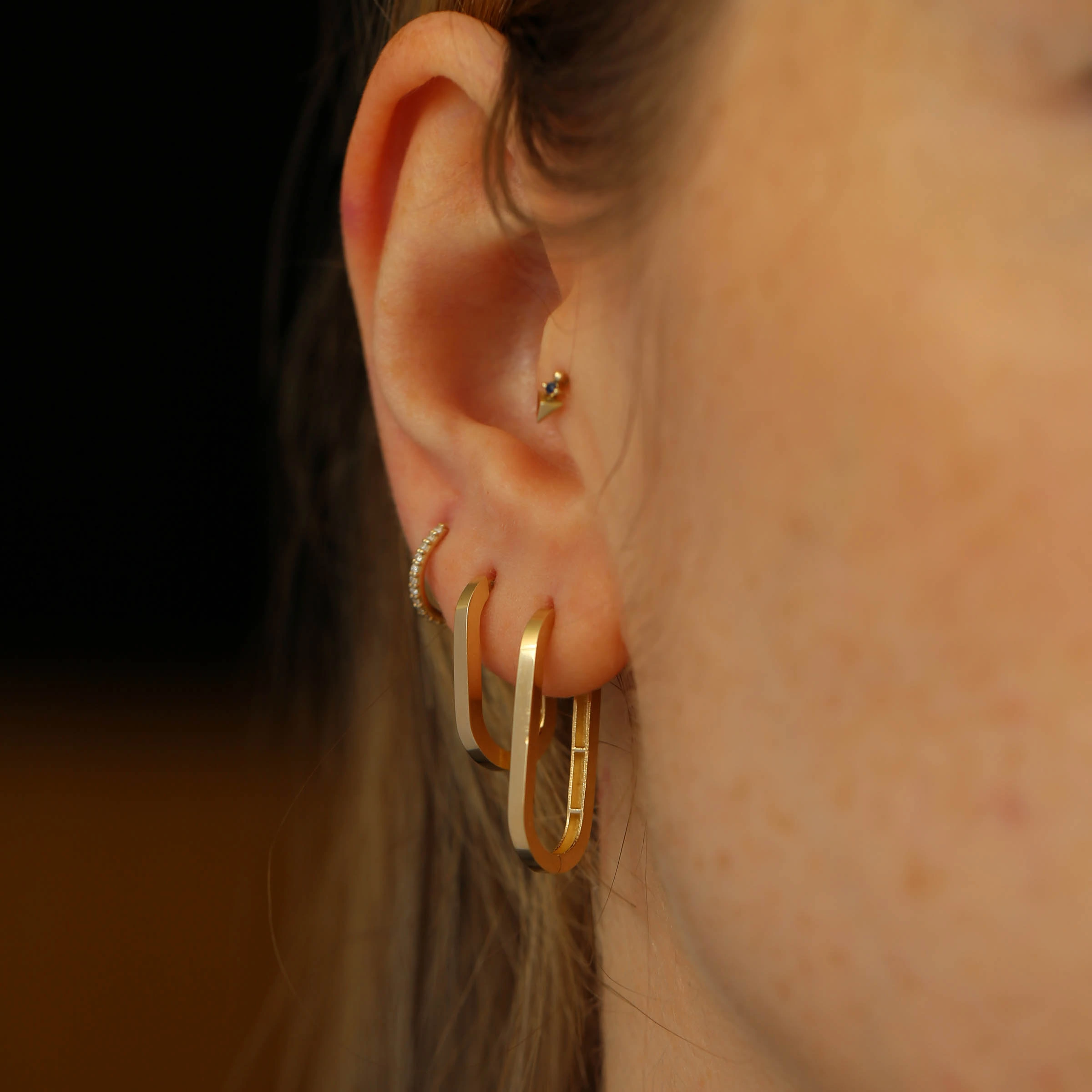 Yellow Gold Oval Earring - 2