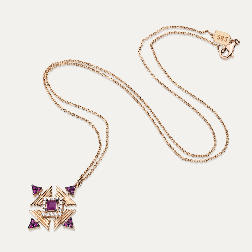 Gredi 0.59 CT Ruby and Diamond Pendant - 3