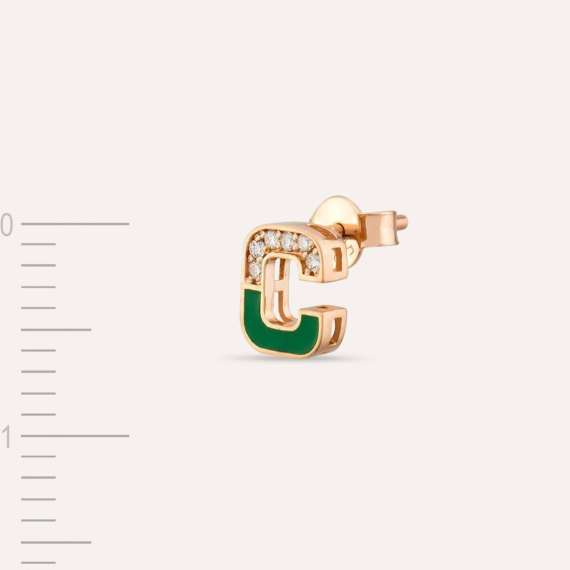 Green Enamel and Diamond C Letter Single Earring - 3