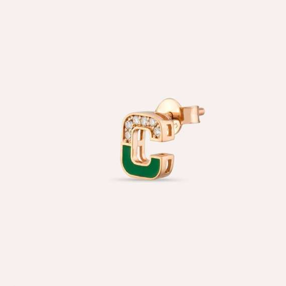 Green Enamel and Diamond C Letter Single Earring - 1