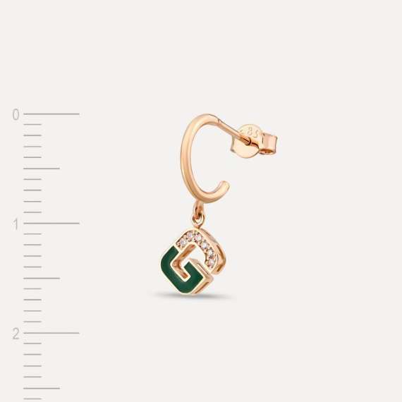 Green Enamel and Diamond G Letter Single Dangling Earring - 3