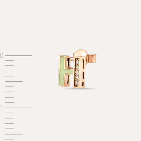 Green Enamel and Diamond H Letter Single Earring - 2