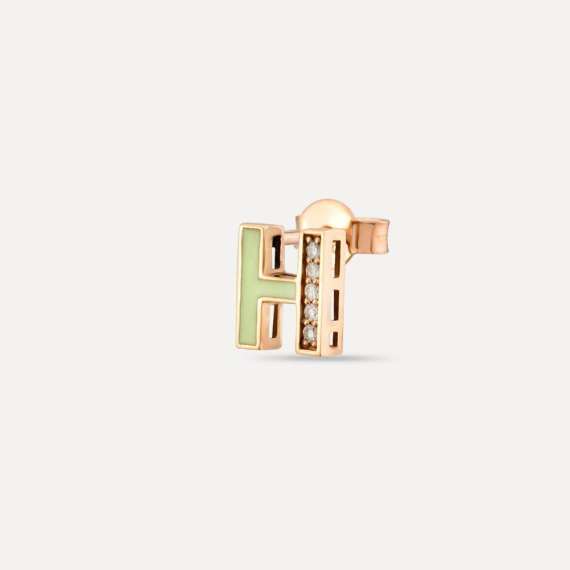 Green Enamel and Diamond H Letter Single Earring - 1