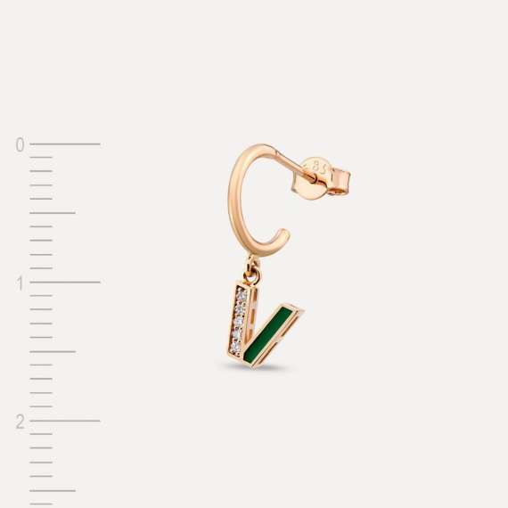 Green Enamel and Diamond V Letter Single Dangling Earring - 3