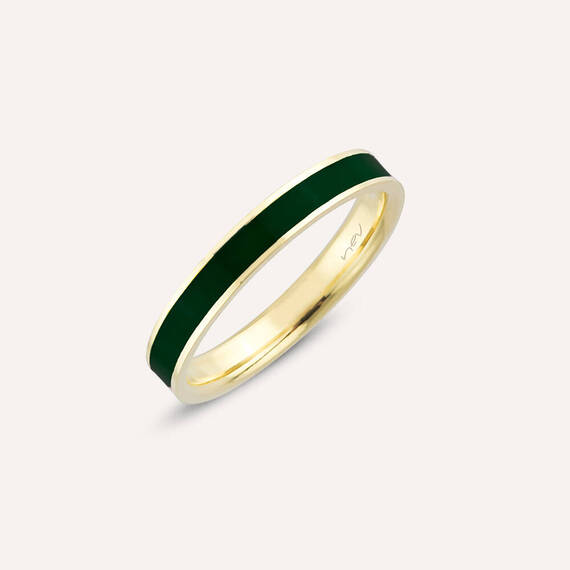 Green Enamel Gold Ring - 2