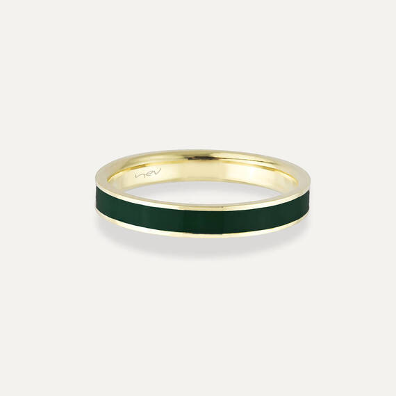 Green Enamel Gold Ring - 4