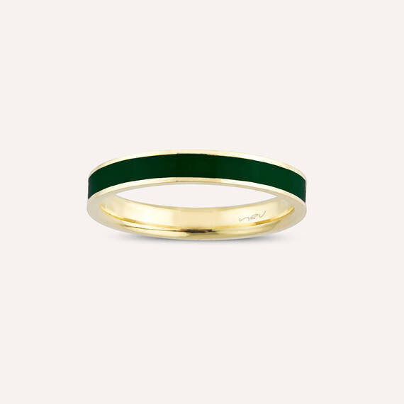 Green Enamel Gold Ring - 1