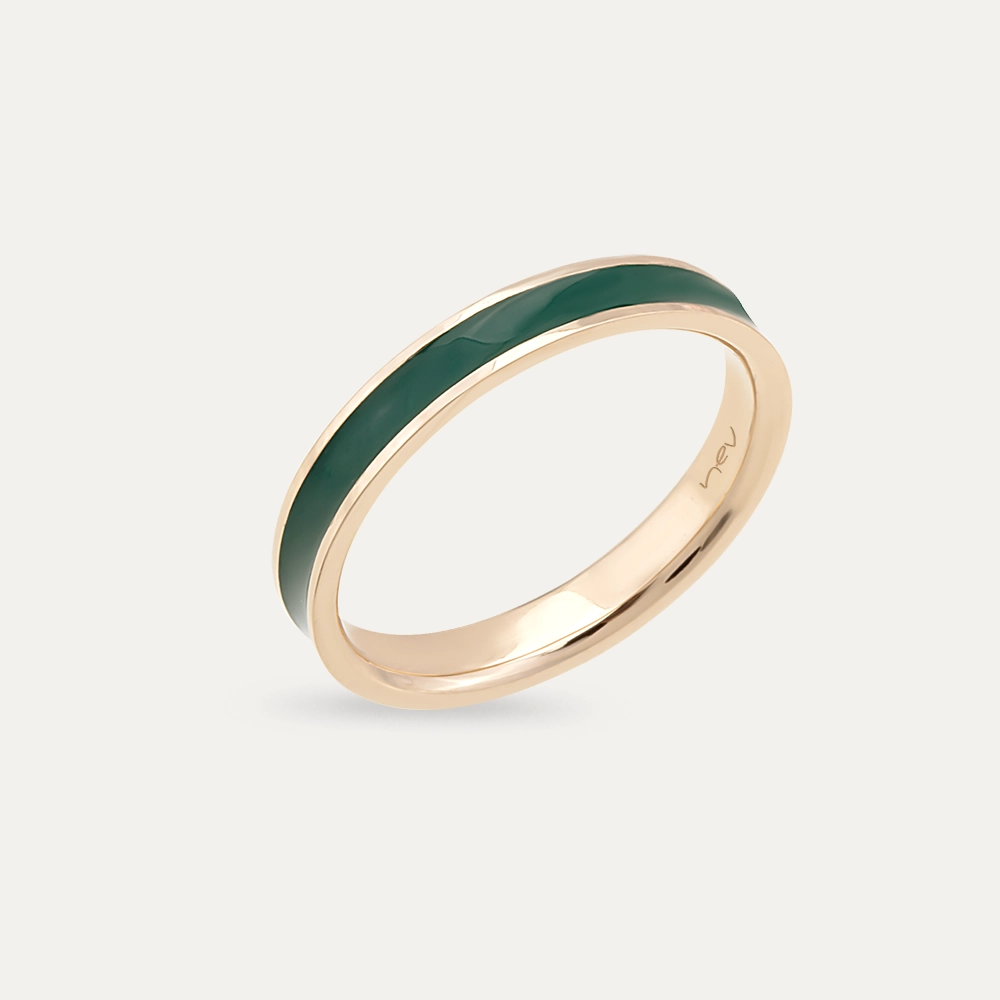 Green Enamel Rose Gold Ring - 4