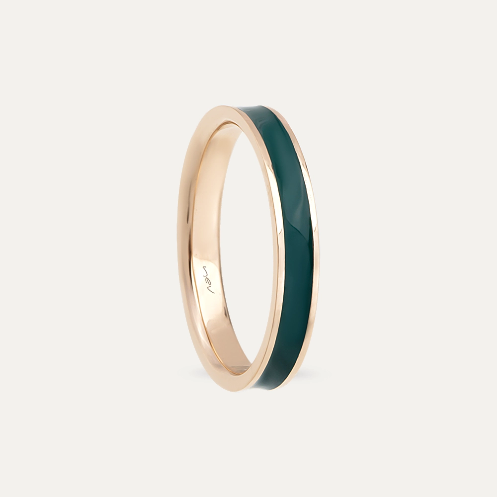 Green Enamel Rose Gold Ring - 6
