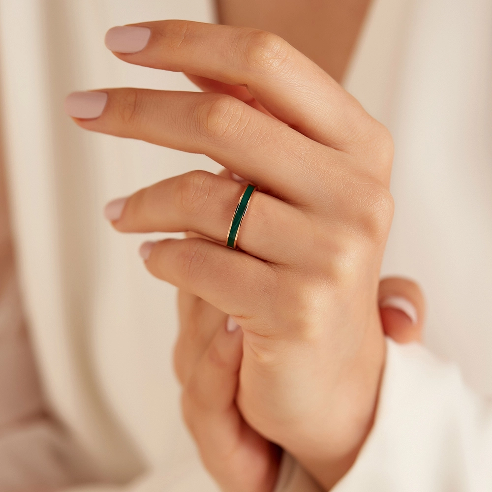 Green Enamel Rose Gold Ring - 1