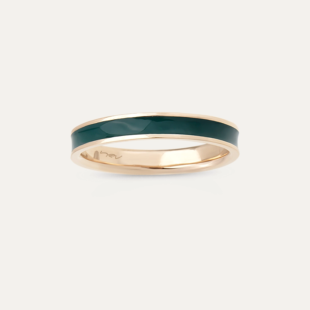 Green Enamel Rose Gold Ring - 1