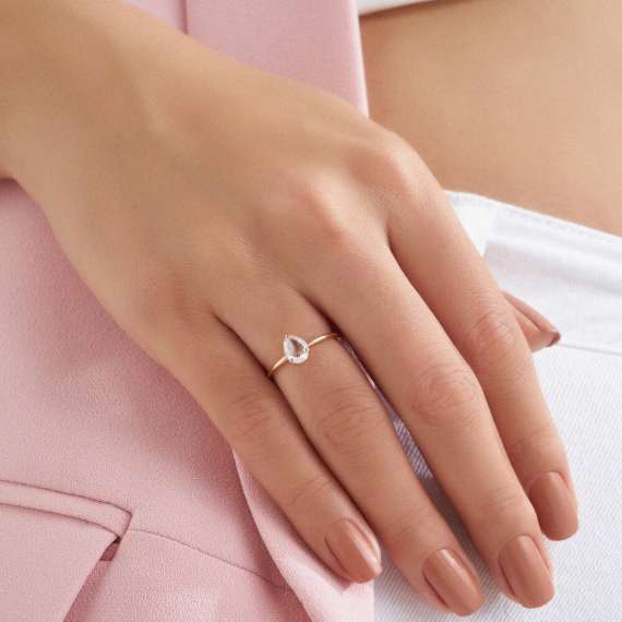 Greta 0.58 CT Damla Kesim Elmas Taşlı Tektaş Yüzük - 2