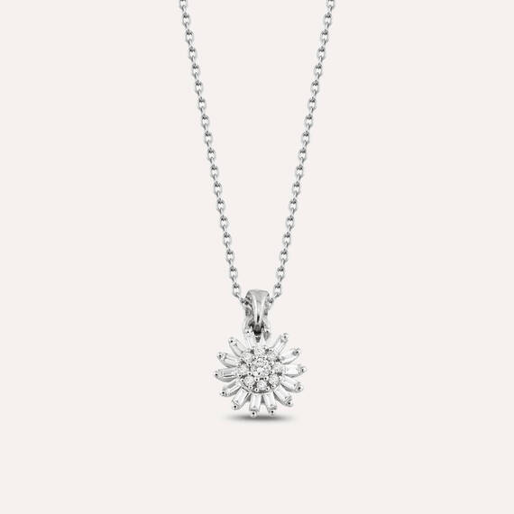 Güneş 0.22 CT Baguette Cut Diamond White Gold Pendant - 1