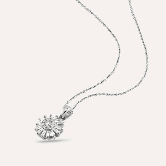 Güneş 0.22 CT Baguette Cut Diamond White Gold Pendant - 4