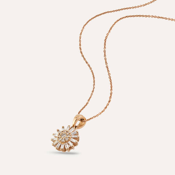 Güneş 0.17 CT Baget Pırlanta Taşlı Rose Altın Kolye - 4