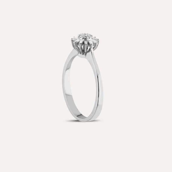 Güneş 0.25 CT Baget Pırlanta Taşlı Beyaz Altın Yüzük - 6