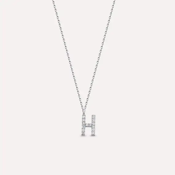 H Letter 0.09 CT Diamond White Gold Necklace - 1