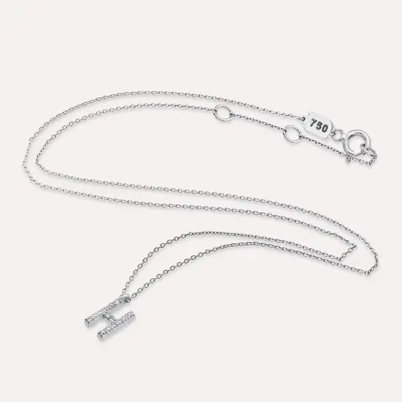 H Letter 0.09 CT Diamond White Gold Necklace - 4