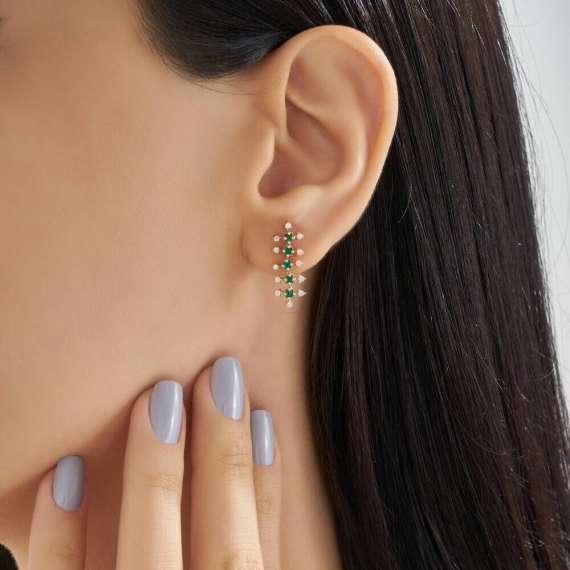 Halley 0.69 CT Diamond and Emerald Earring - 2