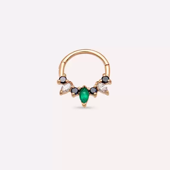 Hana Emerald and Black Diamond Rose Gold Hoop Piercing - 1