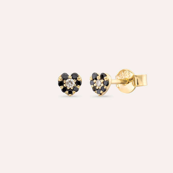 Hearts 0.13 CT Black Diamond Yellow Gold Earring - 1