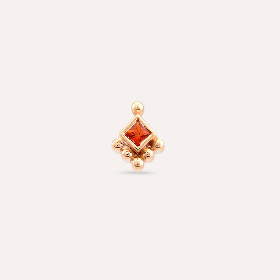 Henna Orange Safir Taşlı Rose Altın Tek Küpe - 5
