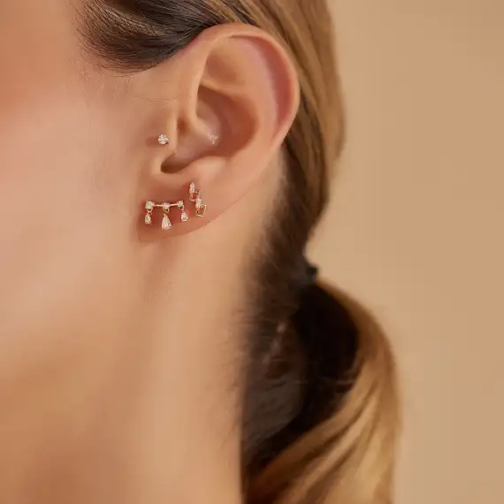 Honeycomb Diamond Rose Gold Single Earring - 2
