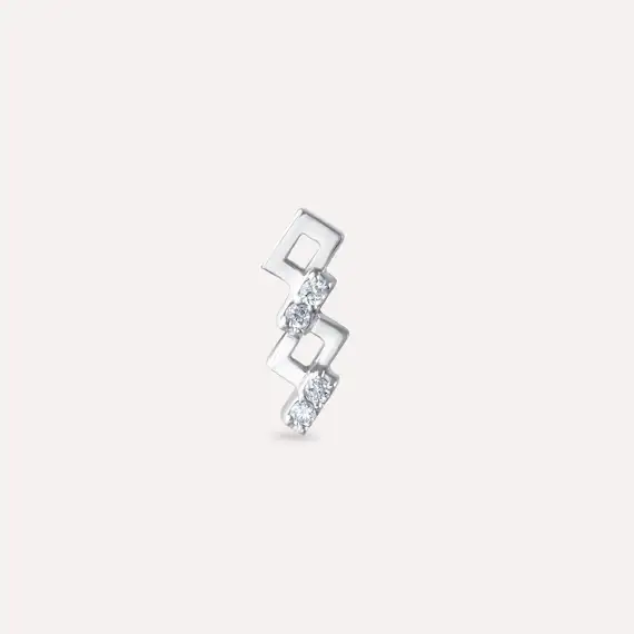 Honeycomb Diamond White Gold Single Earring - 3