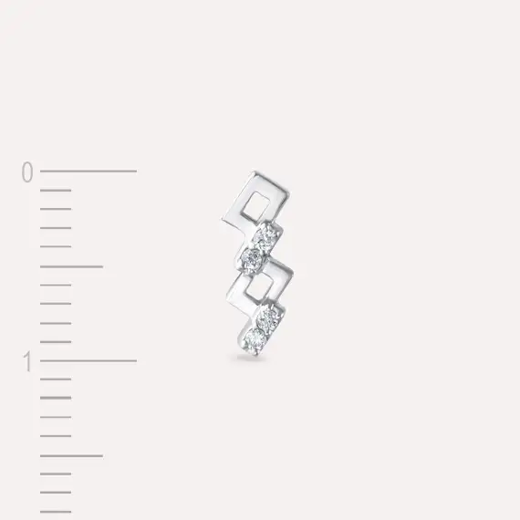 Honeycomb Diamond White Gold Single Earring - 4