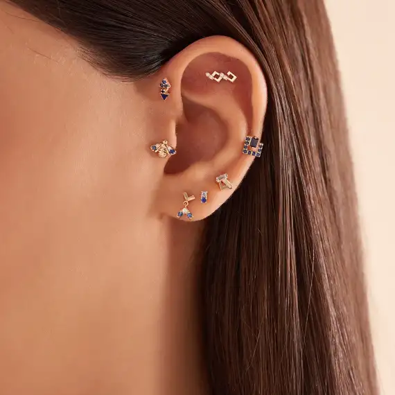 Honeycomb Pırlanta Taşlı Rose Altın Piercing - 3