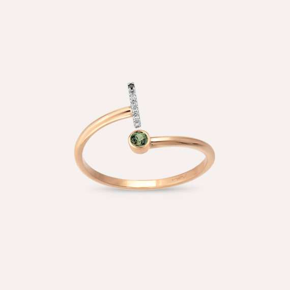 İ Harf Pırlanta ve Green Safir Taşlı Rose Altın Yüzük - 1